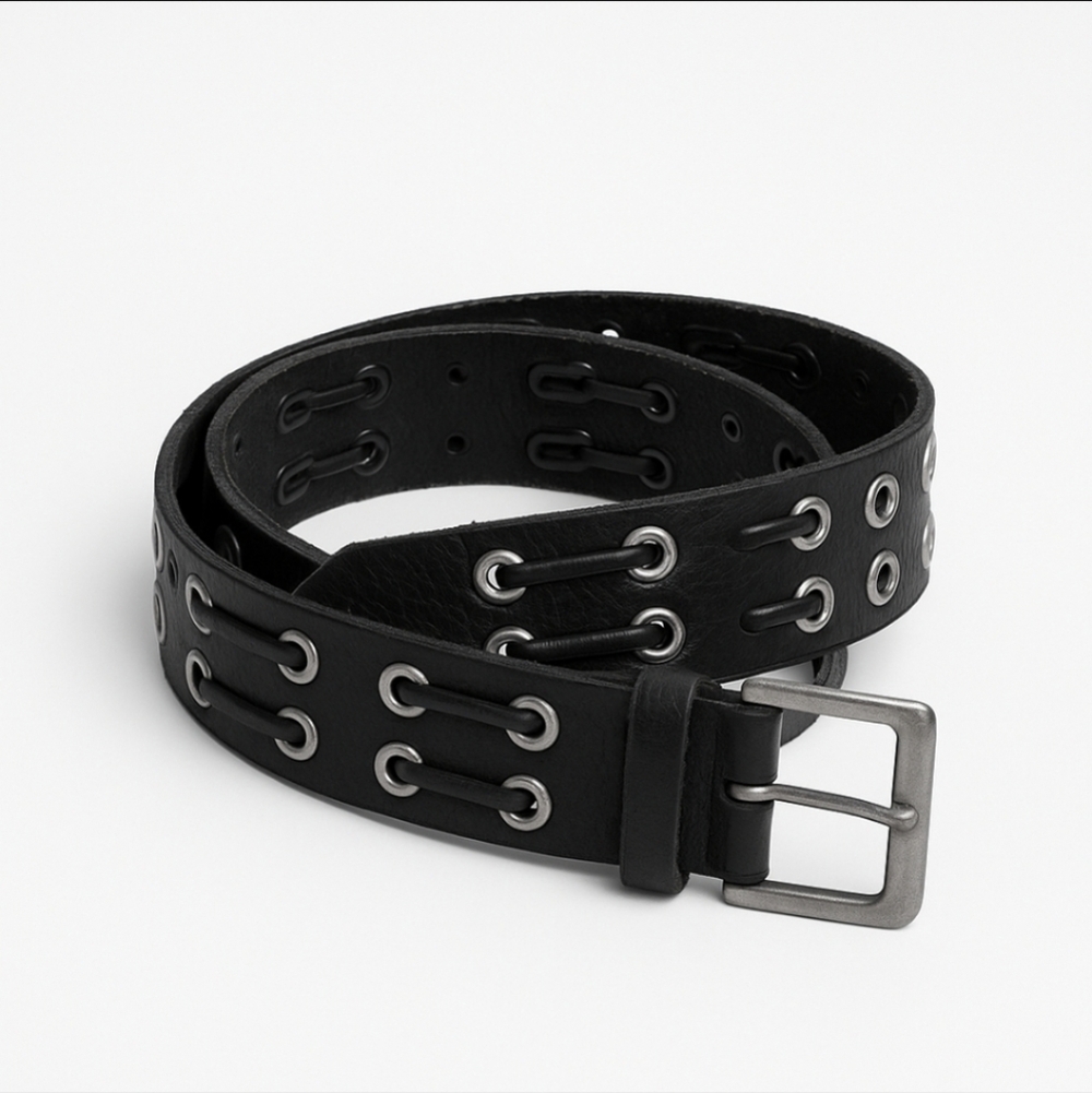 Levi’s Black Leather Grommet Belt Sz 32 Punk Y2K Streetwear